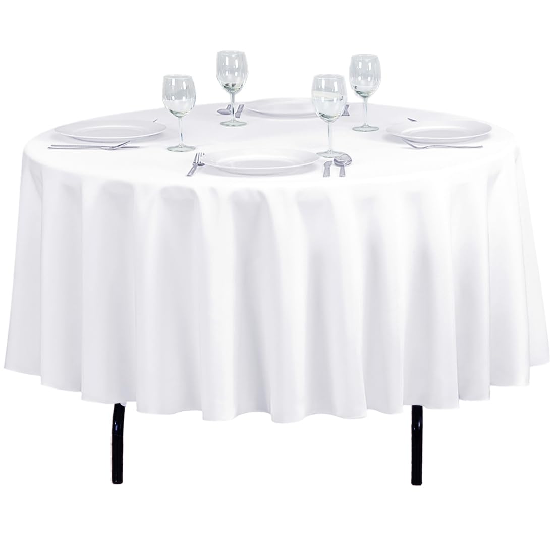 LTC LINENS 90 Inch Round Tablecloth White for Round Table - Stain and Wrinkle Resistant Table Cloth -Washable Polyester Table Co