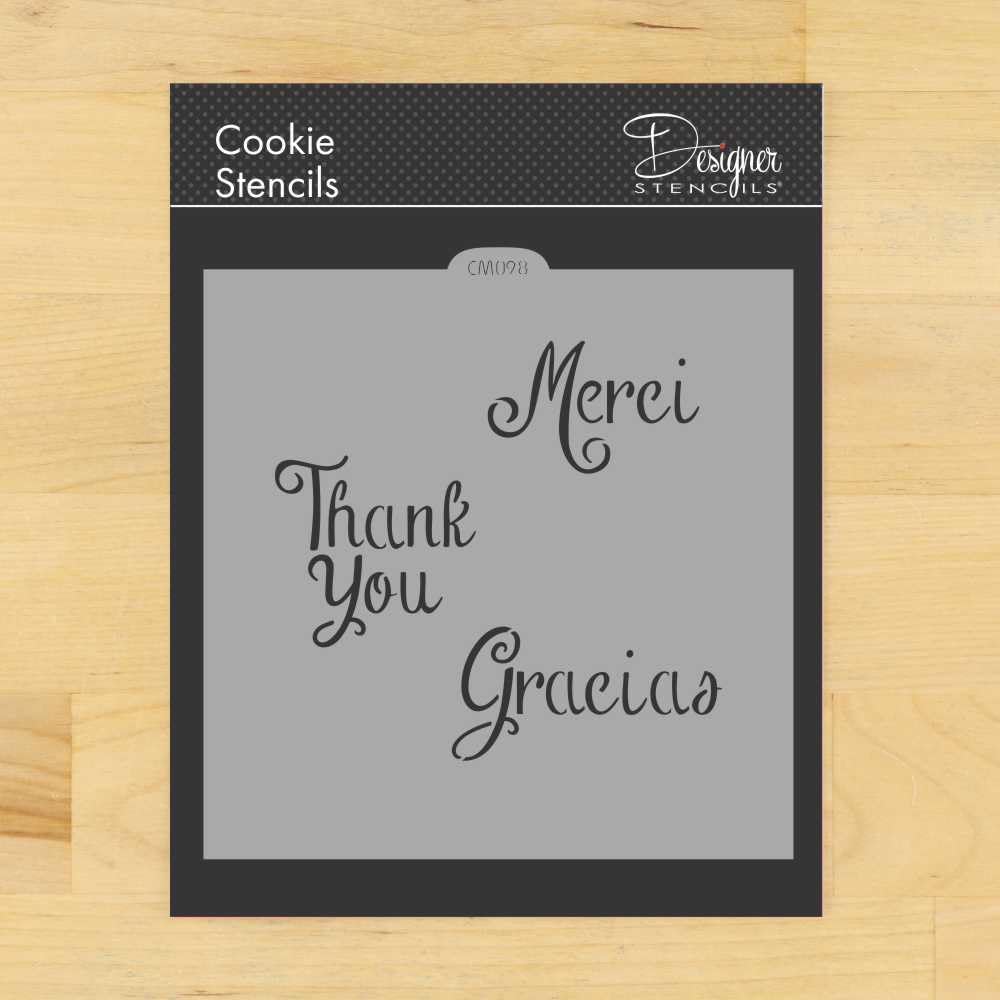 Merci, Thank You And Gracias Cookie And Craft Stencil | Phrase Word Reusable Cake And Cookie Template Stencil, Decoration Stenci