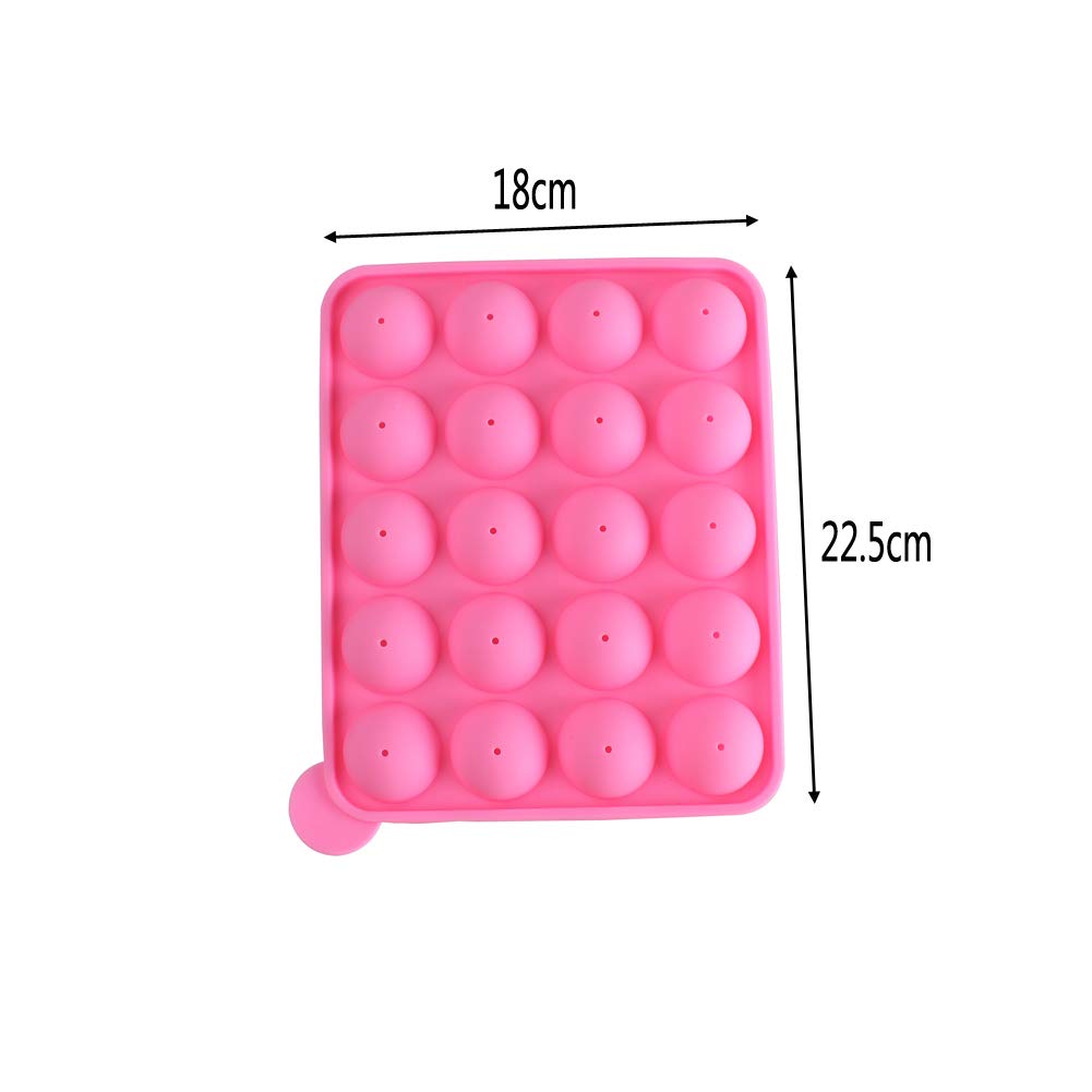 Warmbuy 20 Cavity Silicone Cake Pop Mold Lollipop Baking Mold Tray With Sticks, Pink