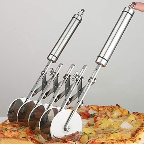 5 Wheel Pastry Cutter With Handle Set Of 2 Stainless Steel Double Cutter Adjustable Pizza Slicer Multi-Round Dough Cutter Roller