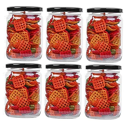 Ezalla 500 Ml Glass Jar With Air Tight BlackLid For Kitchen Dried Masla Storage Jar,Honey Jar,Jar And Container,Spice Masala Ja