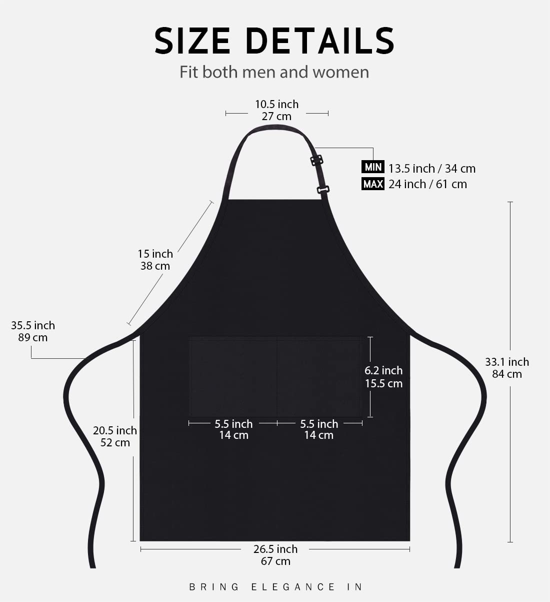 Syntus 2 Pack Adjustable Bib Apron Thicker Version Waterdrop Resistant With 2 Pockets Cooking Kitchen Aprons For Women Men Chef,