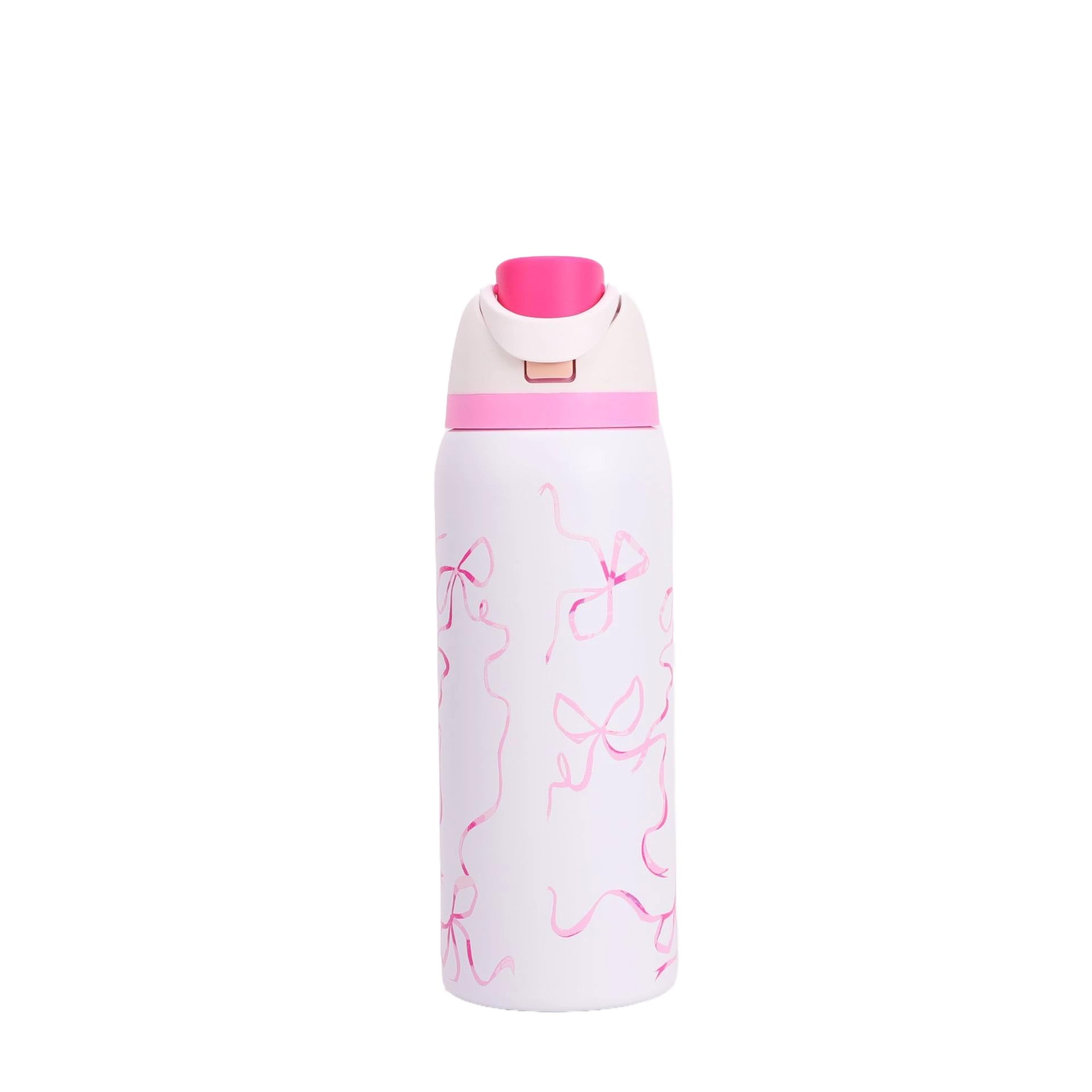 304 Stainless Steel Fitness Sports Vacuum Bottle with handle and straw, Large Capacity Macaron Thermal Mug /16/19/24/32 oz (pink