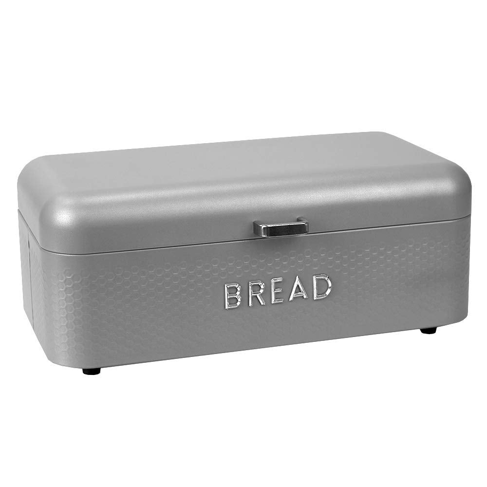 Home Basics Soho Bread Box For Kitchen Countertop, Metal, (Grey), Vented With Hinge Top | Large Bread Box | Keeps Loaves, Bagels