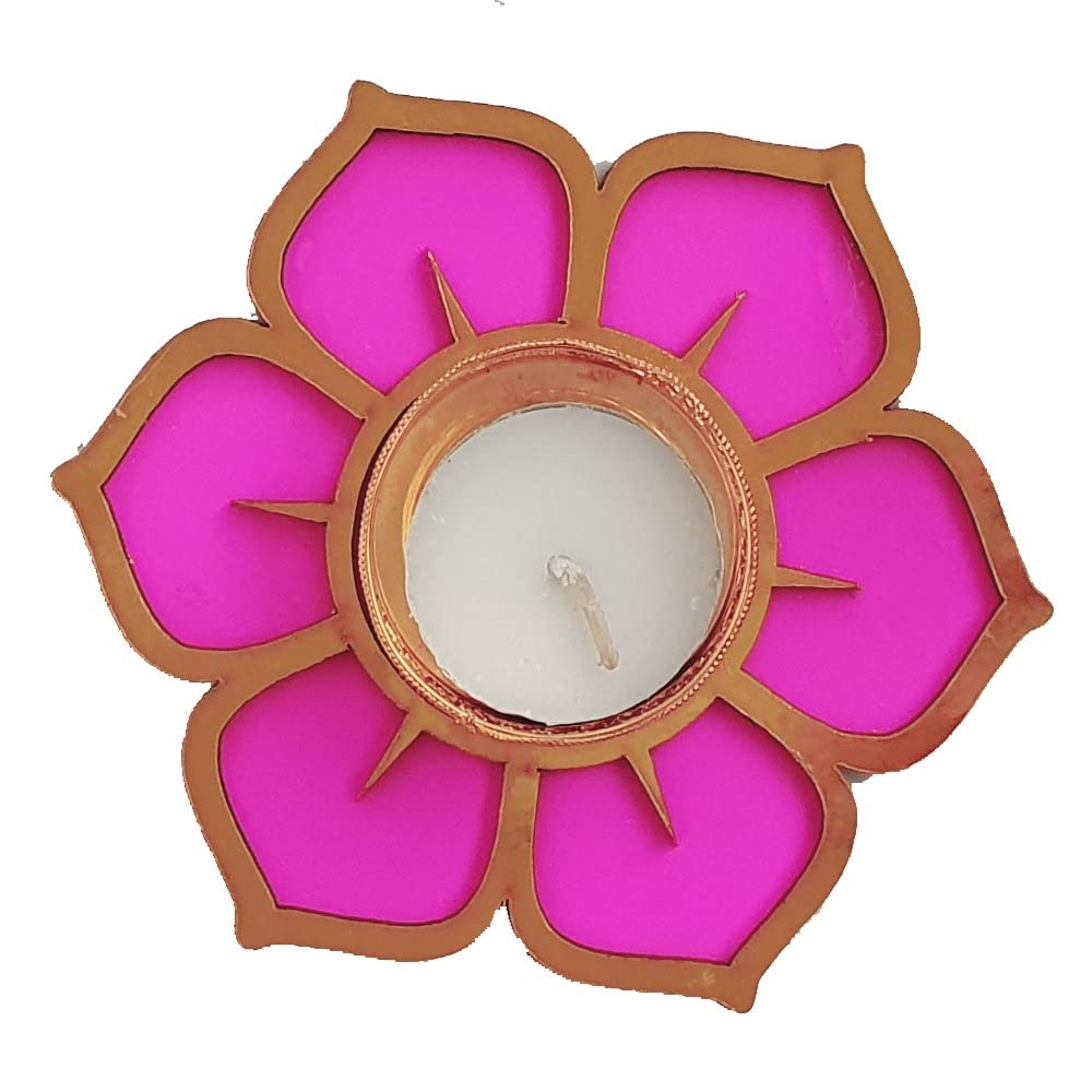 GIFT JAIPUR Handmade 7 Pc Pink Lotus Flower Diya Rangoli Candles with Wax for Diwali Ganesh Chaturthi Laxmi Pooja Home Temple Ra