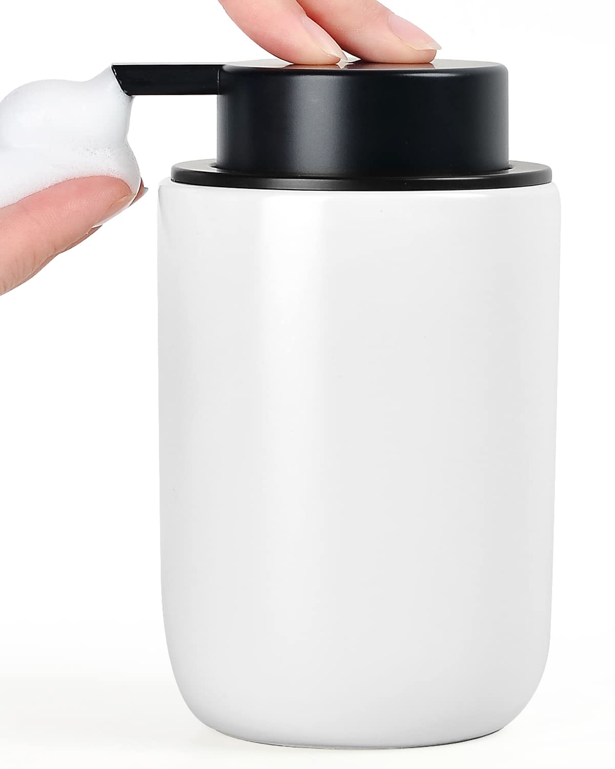 Bosilunlife Foaming Soap Dispenser - Ceramic White Soap Dispenser Bathroom Small Foam Hand Soap Dispenser Refillable Kitchen Dis