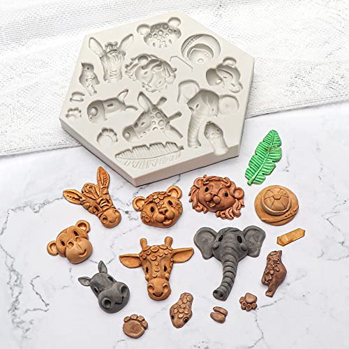 Forest Animals Elephant Lion Giraffe Monkey Zebra Hippo Silicone Mold For Fondant Chocolate Molds Ice Cube Gum Clay Biscuit Plas