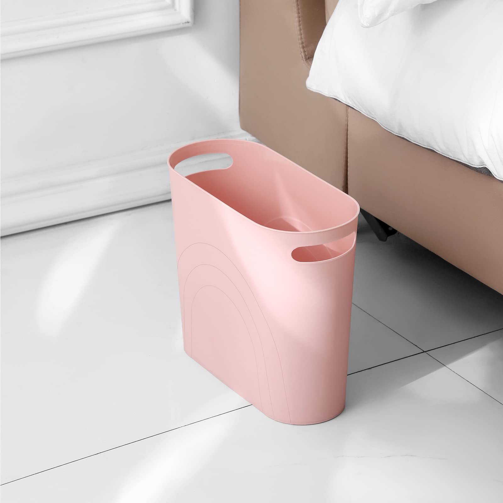Rejomiik Small Trash Can, 3.5 Gallon Slim Garbage Can Plastic Waste Basket With Handles Container Bin For Narrow Spaces Bathroom