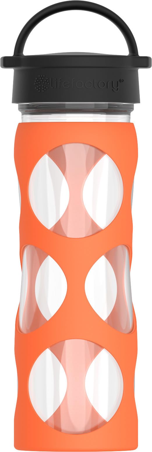 Lifefactory 16oz Glass Water Bottle with Classic Chug Cap, Bright Orange