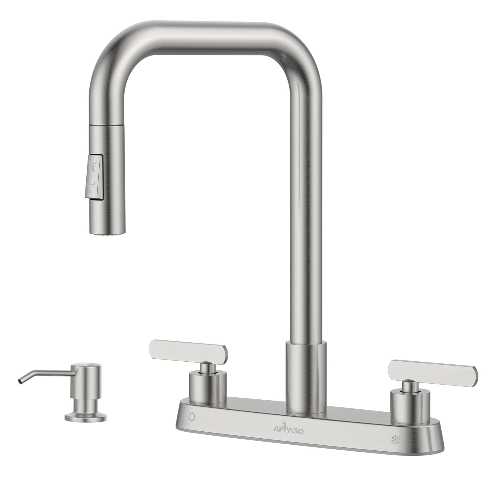 APPASO 2 Handle Kitchen Faucet, 4 Hole Kitchen Faucets with Pull Down Sprayer, Kitchen Sink Faucets 8 Inch, Brushed Nickel Kitch