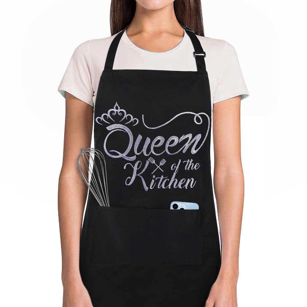 Funny Aprons For Women With Pockets, Kitchen Cooking Grilling Bbq Cute Chef Apron, Mothers Day Birthday Gifts For Women (Black/F