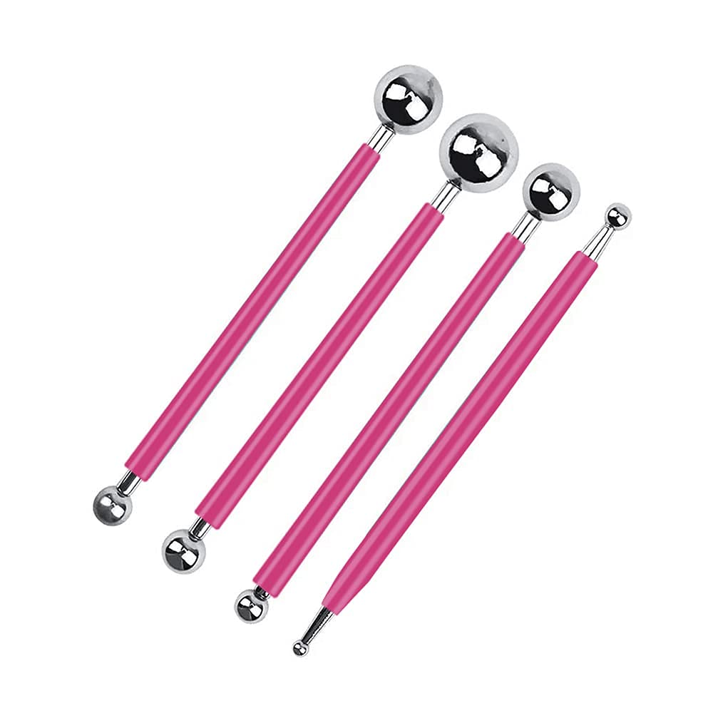 4 X Fondant Cake Decorating Clay Flower Sugarcraft Ball Model Diy Tool 8 Sizes Boxs (Pink)