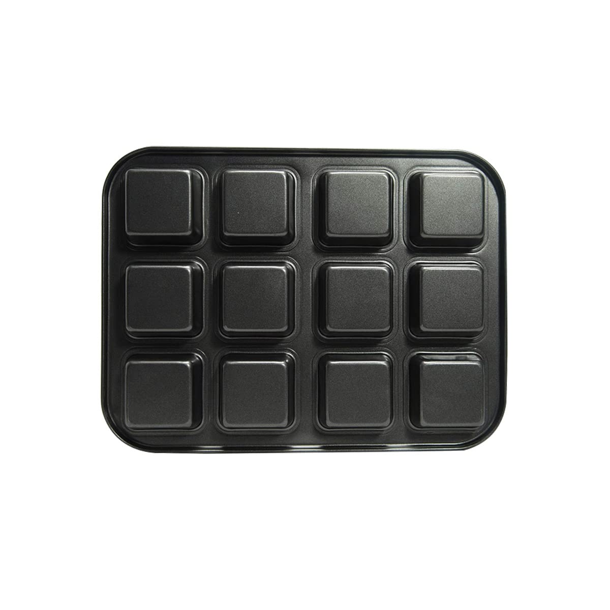 Gurlideo Brownie Cake Pan Square Muffin Pan Mini Loaf Pan,Non-Stick Carbon Steel Baking Bread Pan Baking Tray Bakeware 12-Cavity