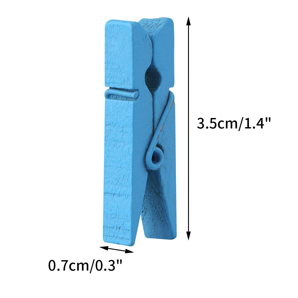 jijAcraft 100Pcs Blue Clothespins with Blue Ribbon  1.4 inch Heavy-Duty Wooden Clothes Pins with 25 Yards Saint Ribbon  Mini Photo Clips for Hanging Clip Photos  Clothes  Crafts  Arts