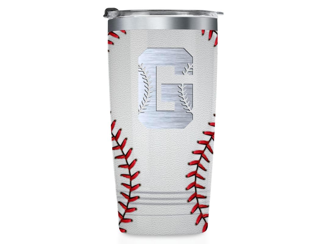 Onebttl Personalized Baseball Gifts for Teen Boys, Men, Coaches, 20oz Stainless Steel Tumbler with Laser Etched Initials for Bas