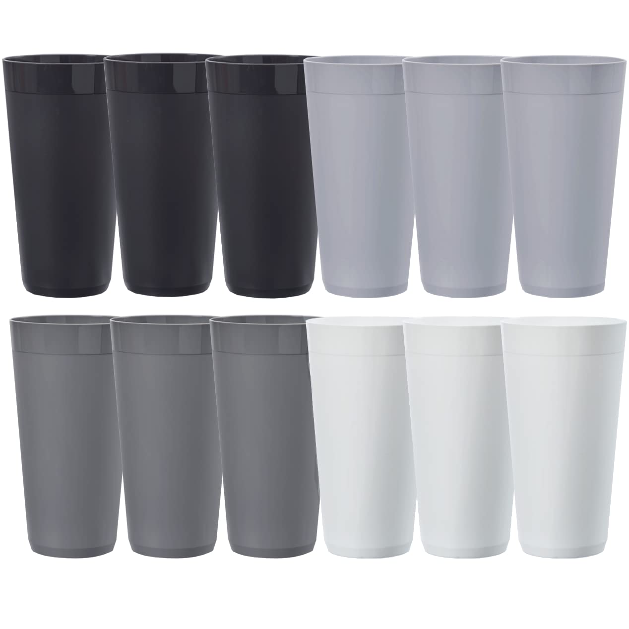 Us Acrylic Newport 32 Ounce Unbreakable Plastic Stackable Iced-Tea Tumblers In Grey Stone | Set Of 12 Drinking Cups | Reusable,