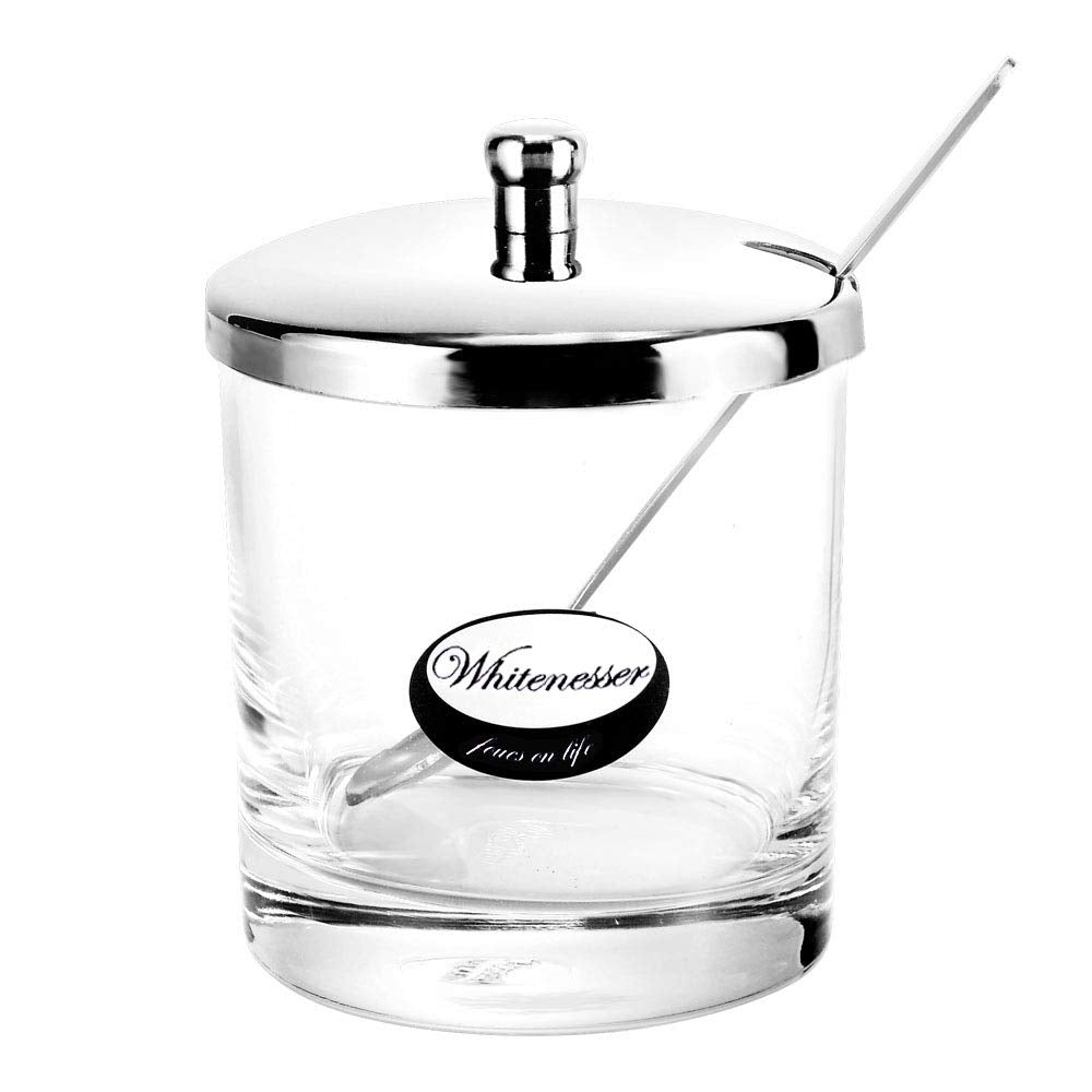 Whitenesser Glass Sugar Bowl With Lid And Spoon For Coffee, Set Of Clear Glass Spices Bottles Jar With Lid And Stainless Steel S