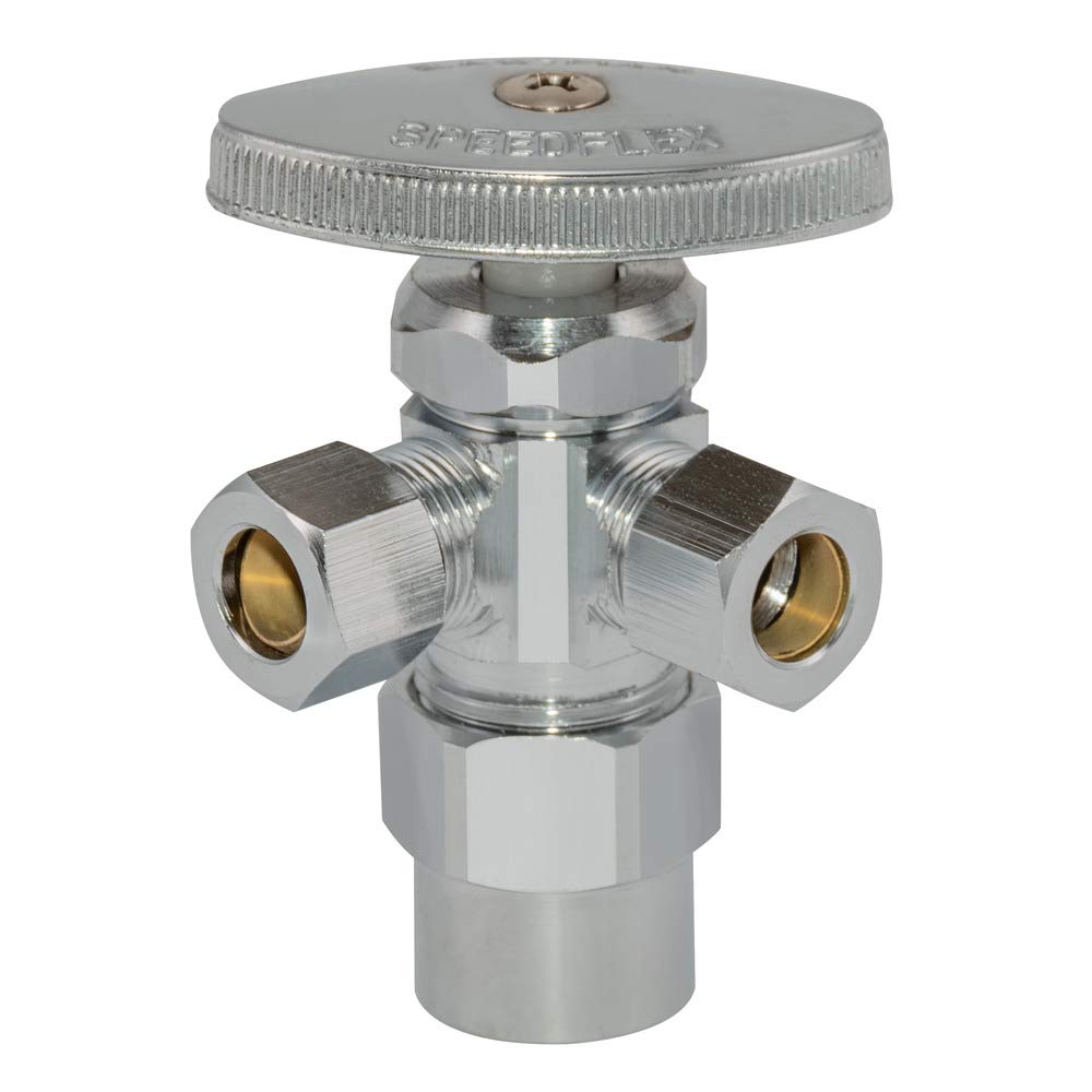 Eastman Multi-Turn Dual Outlet 3-Way Shut-Off Valve, 1/2 Inch Cpvc X 3/8 Inch Od Compression, Chrome Plated, 04349Lf