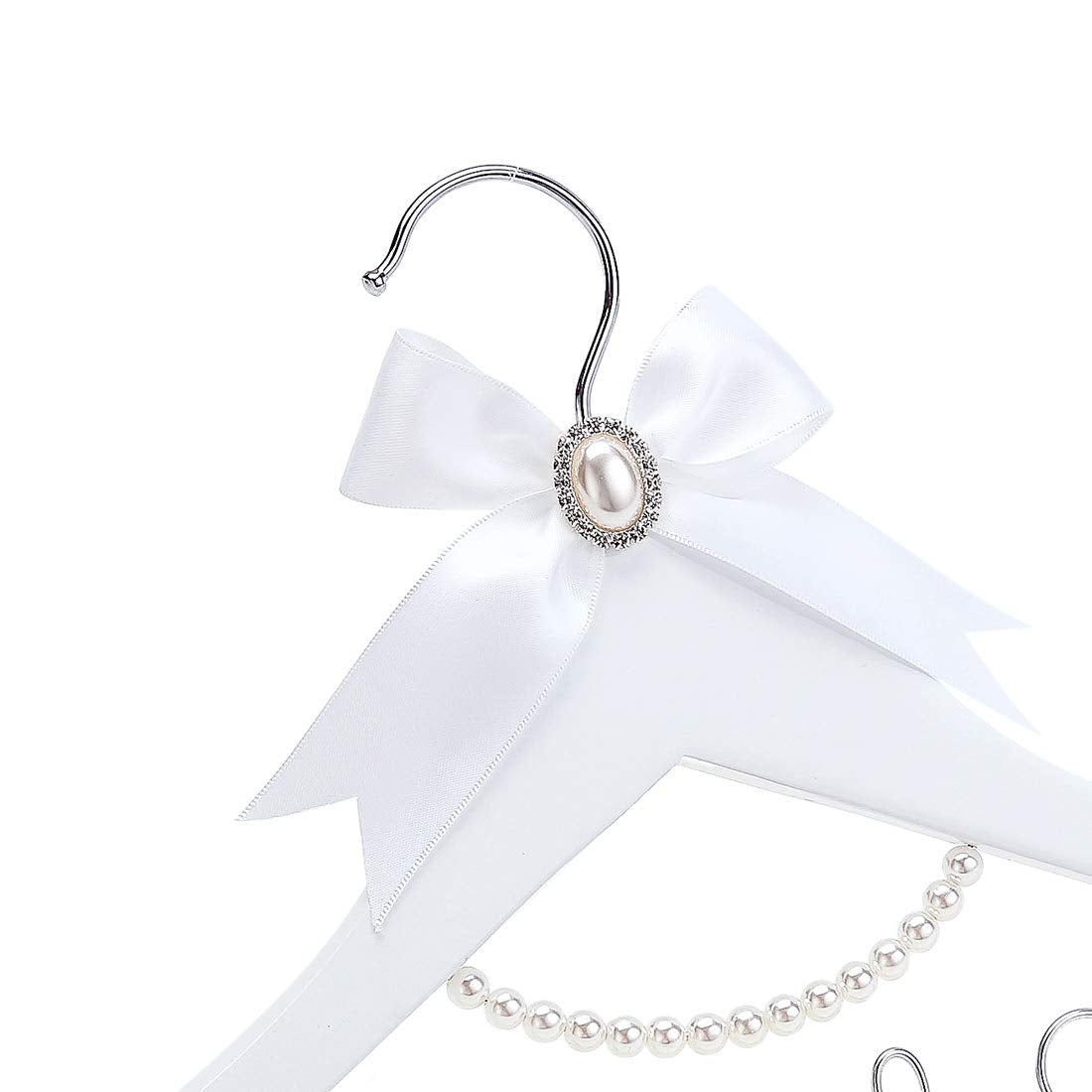 Huidian White Solid Wood Bridal Dress Hanger With Bridal Wire Lettering For Bridal Wedding Party Gift (White Hanger Silver Threa