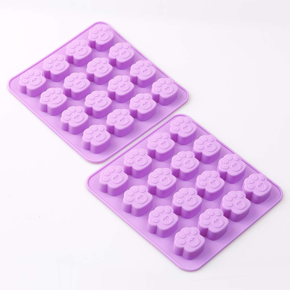 Cozihom Dog Paw Shaped Silicone Molds, 16 Cavity, Food Grade, For Chocolate, Candy, Pudding, Jelly, Dog Treats. 4 Pcs