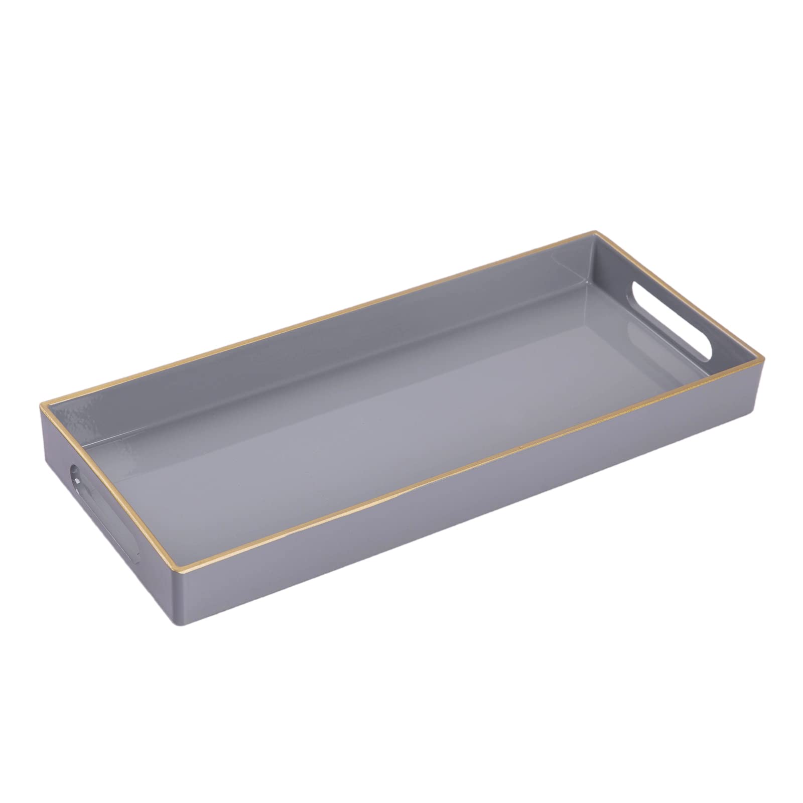 Maoname Gray Bathroom Tray, Plastic Vanity Tray, Countertop Tray, Gold Edged Decorative Tray With Handles, Perfume Organizer For
