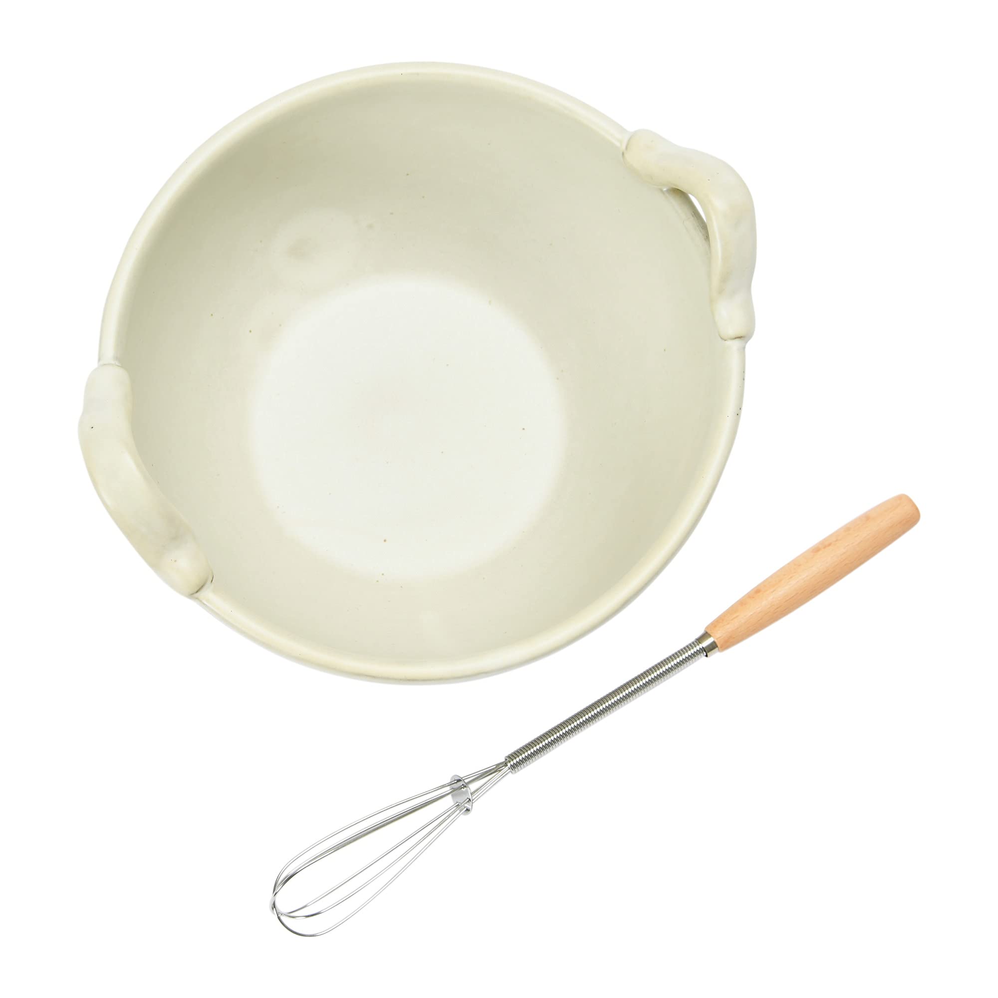 Creative Co-Op Stoneware Batter Bowl Whisk Serveware, 6.75'', Cream