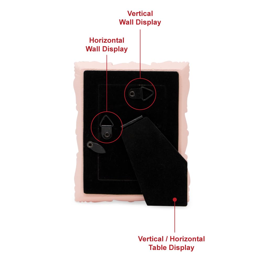 Laura Ashley 2x3 Pink Ornate Textured Hand-Crafted Resin Picture Frame with Easel, for Tabletop & Wall Display, Decorative Flora