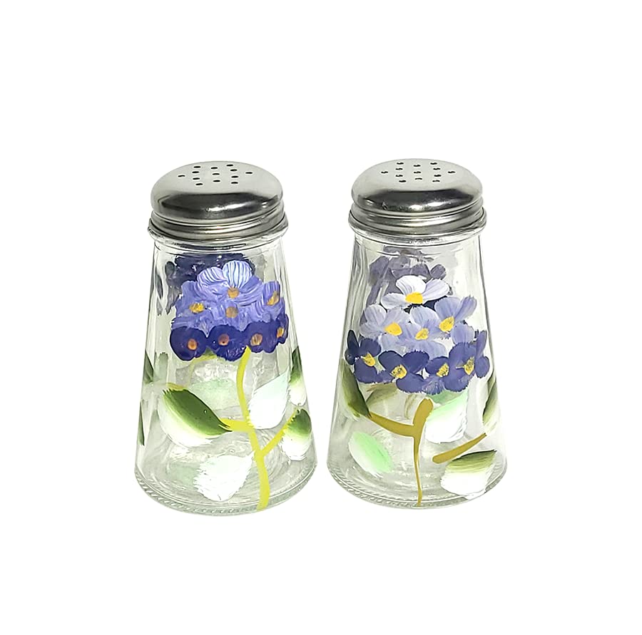 Grant Howard Hand Painted Tapered Salt And Pepper Shaker Set, Blue Hydrangeas, Blue