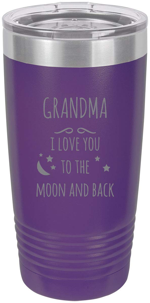 Grandma - I Love You To The Moon And Back Stainless Steel Engraved Insulated Tumbler 20 Oz Travel Coffee Mug, Purple