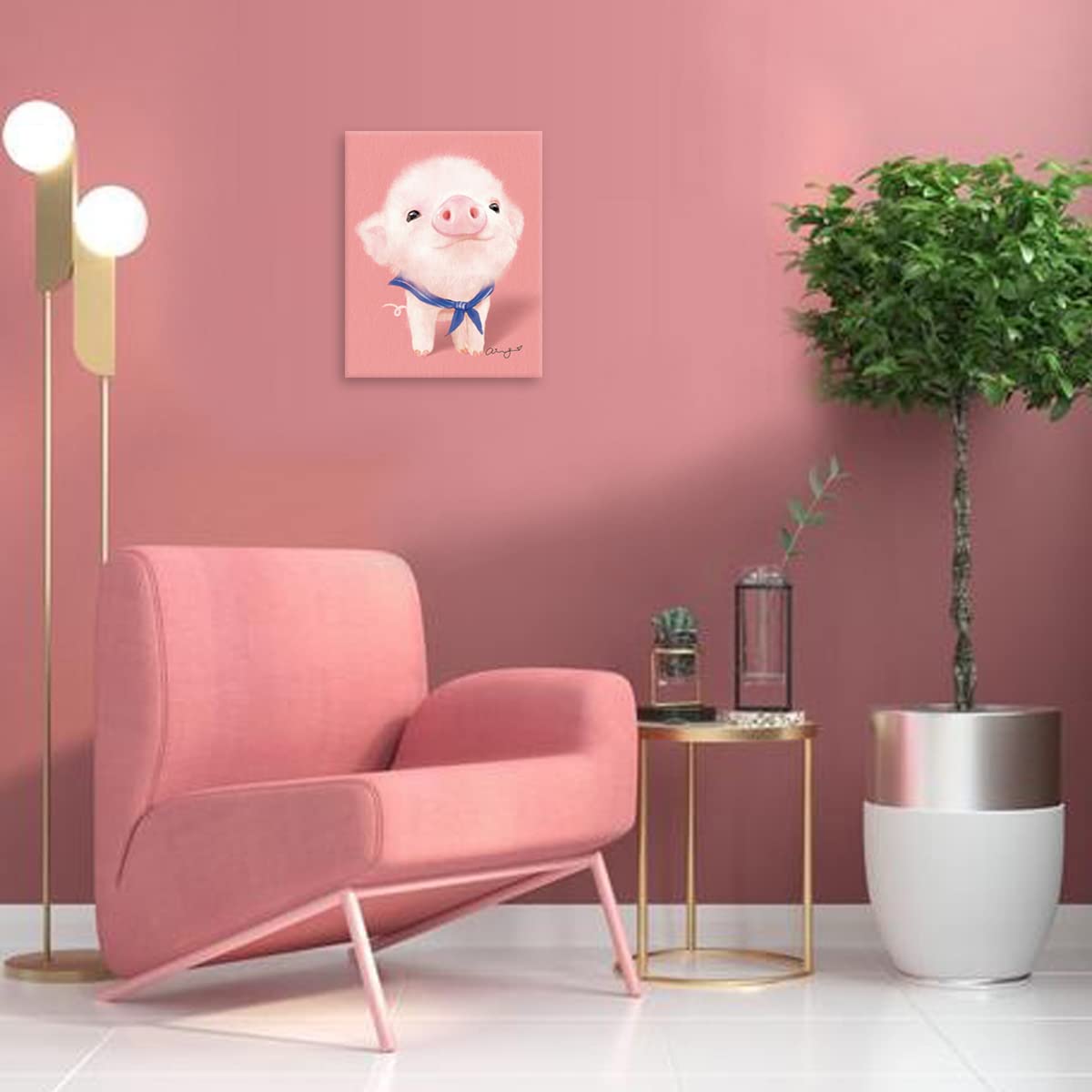 Woxfcart Pig Poster Canvas Wall Art Pink Piggy Picture For Girls Room Bathroom Decor12X15