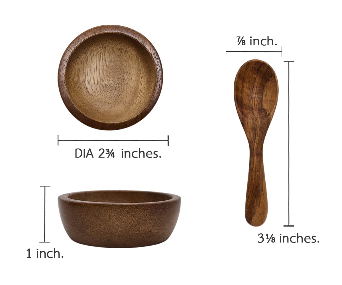 Bestysuperstore Small Round Wood Bowls 4 Pcs 4 '' Diameter Stackable Acacia Wooden Bowl Set With 4 Spoons For Serving Salad Sals