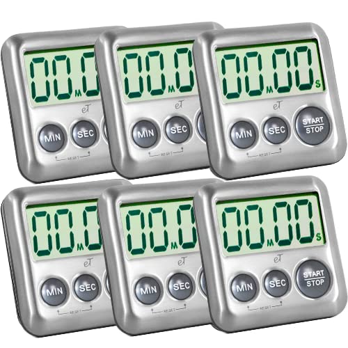 Elegant Digital Kitchen Timer Stainless Steel - Strong Magnetic Back - Kickstand - Loud Alarm - Large Display - Auto Memory - Au