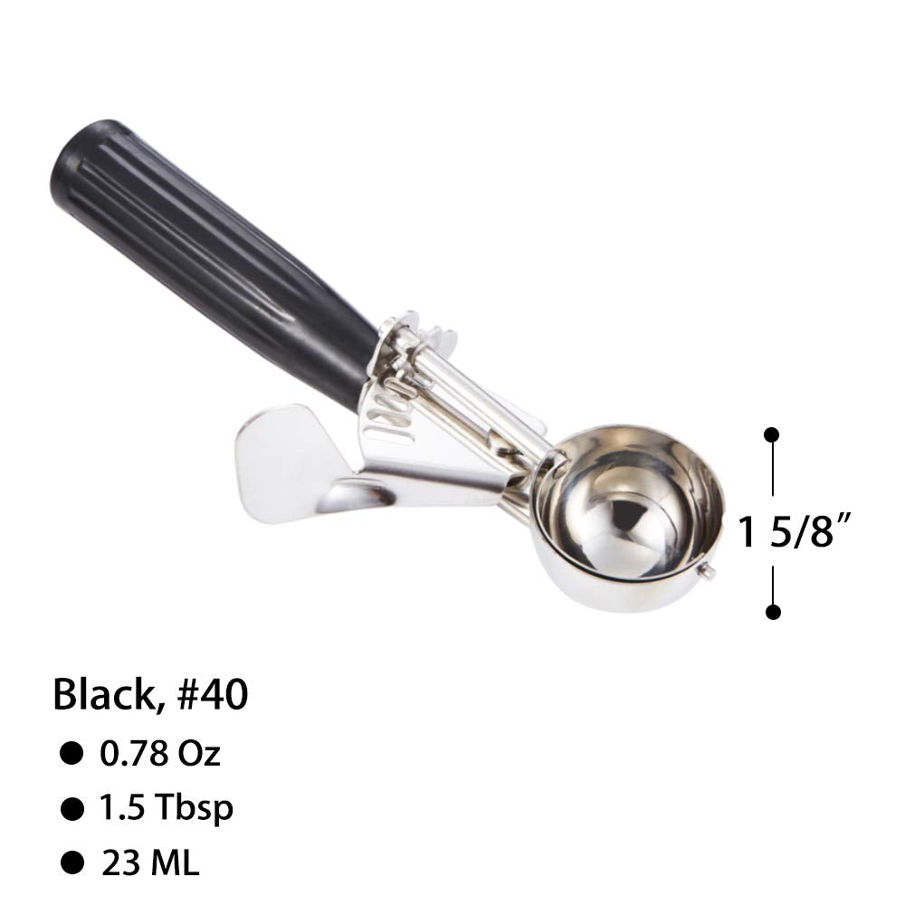 Cookie Scoop - #40 (0.78 Oz) - Disher, Portion Scoop, Food Scoop - Portion Control - 18/8 Stainless Steel, Black Handle