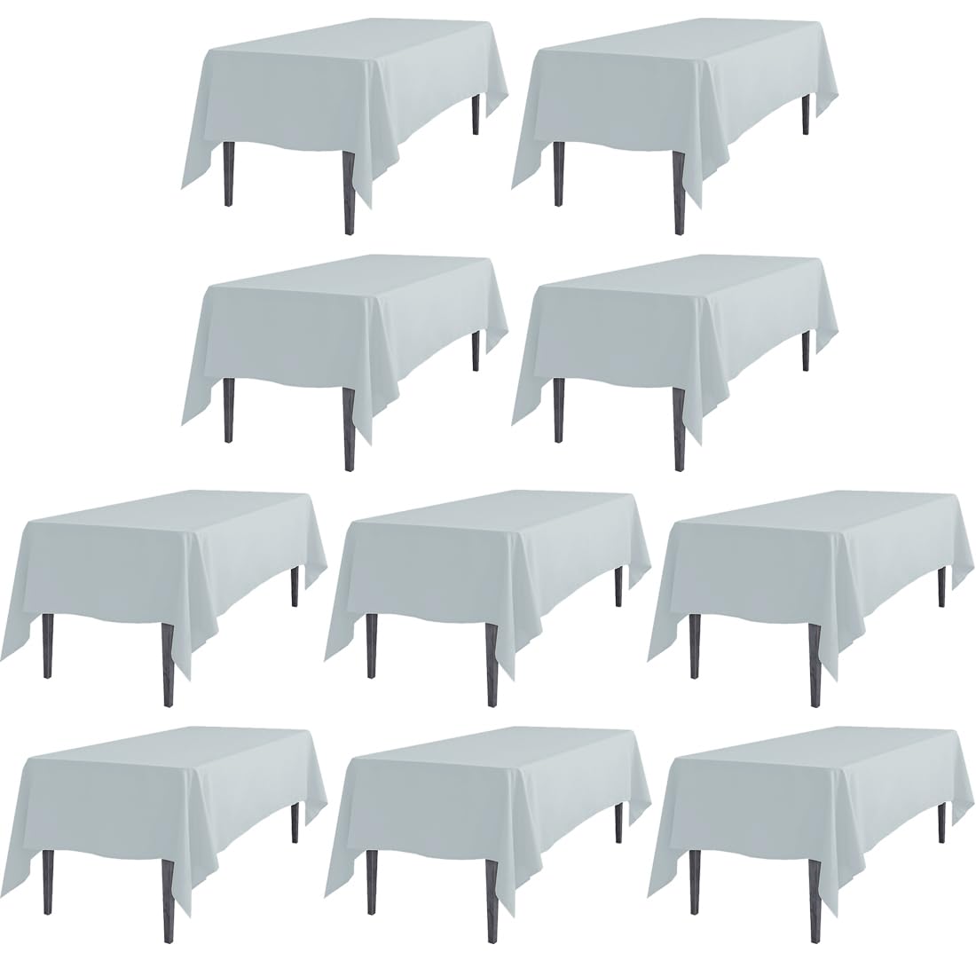 Ltc Linens 10 Pack Rectangular Tablecloths Silver 70 X 120 Inch For 6 Or 8 Ft Rectangle Banquet Tables With Half-Drop - Stain An