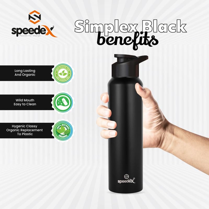 Peachberry Stainless Steel Fridge Water Bottle/Refrigerator Bottle/Thunder With Sipper Cap (Black, Pack Of 1)