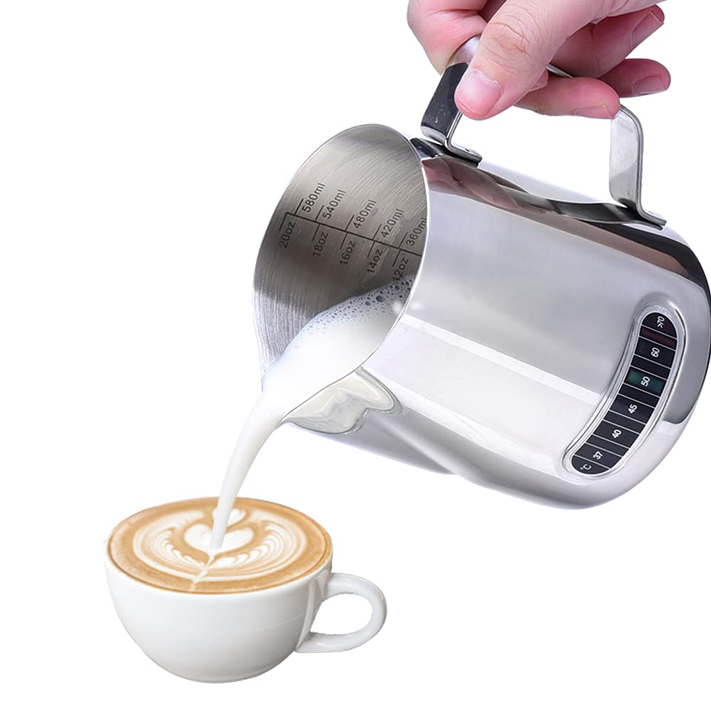 Dailyart 600Ml/20 Oz Milk Frothing Pitcher With Integrated Thermometer, 304 Stainless Steel Milk Frother Cup, Espresso Accessori