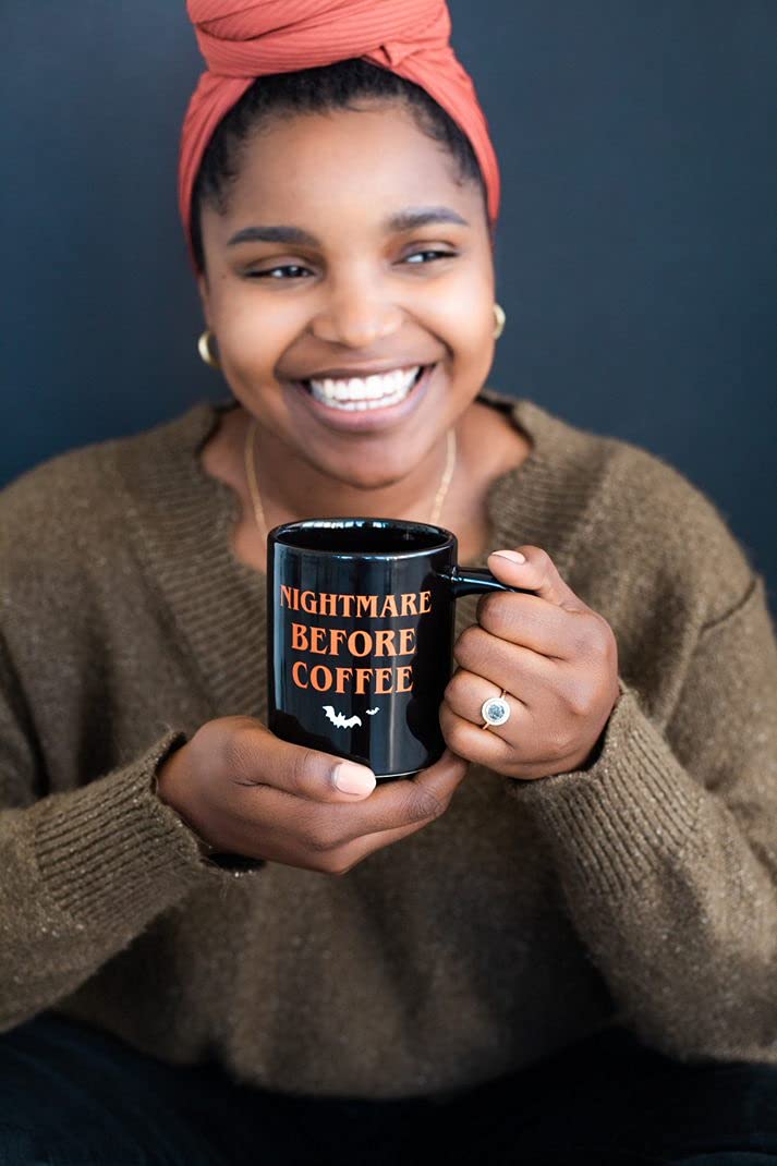 Pearhead Nightmare Before Coffee Ceramic Mug - Large 16oz Black Double-Sided Halloween Cup, Fun Fall Tea and Coffee Drinkware, S
