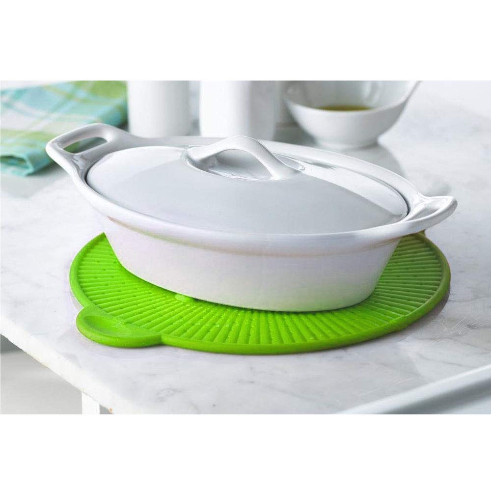 Multifunctional 3 In 1 Silicone Splatter Screen, Splatter Guard, Strainer, Trivet, 11 Inch, Green