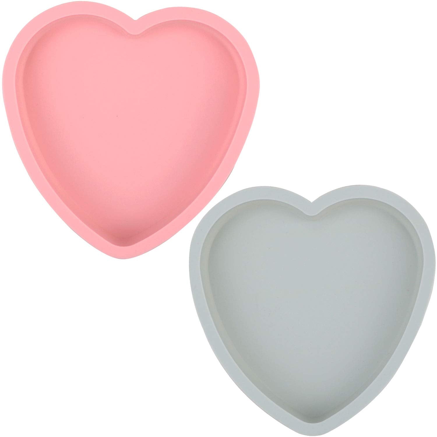 Goeielewe 2Pcs Heart Shaped Cake Pan Silicone Cake Mold Baking Pans Non-Stick Cake Bakeware Mold, Chocolate Baking Tray Valentin