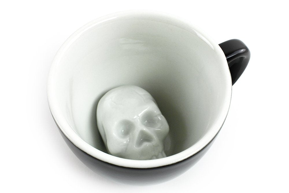 CREATURE CUPS Skull Ceramic Cup (11 Ounce  Black Exterior) - Creepy Cups - Hidden Creature Inside Mug - Birthday  Halloween  Spooky Gift for Coffee & Tea Lovers