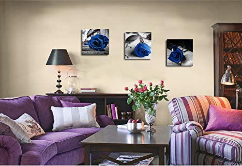 Canvas Wall Art Blue Rose Flowers On Book Pictures Painting -36'' X 12'' Gray Canvas Prints Framed For Home Bathroom Bedroom Wal