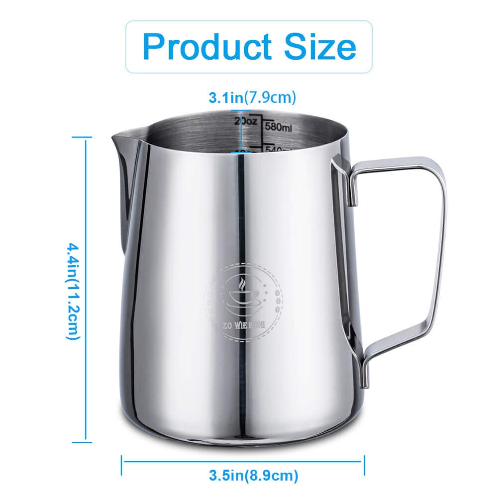 Milk Frothing Pitcher 20Oz,Espresso Steaming Pitcher 20Oz,Espresso Machine Accessories,Milk Frother Cup 20Oz,Milk Coffee Cappucc