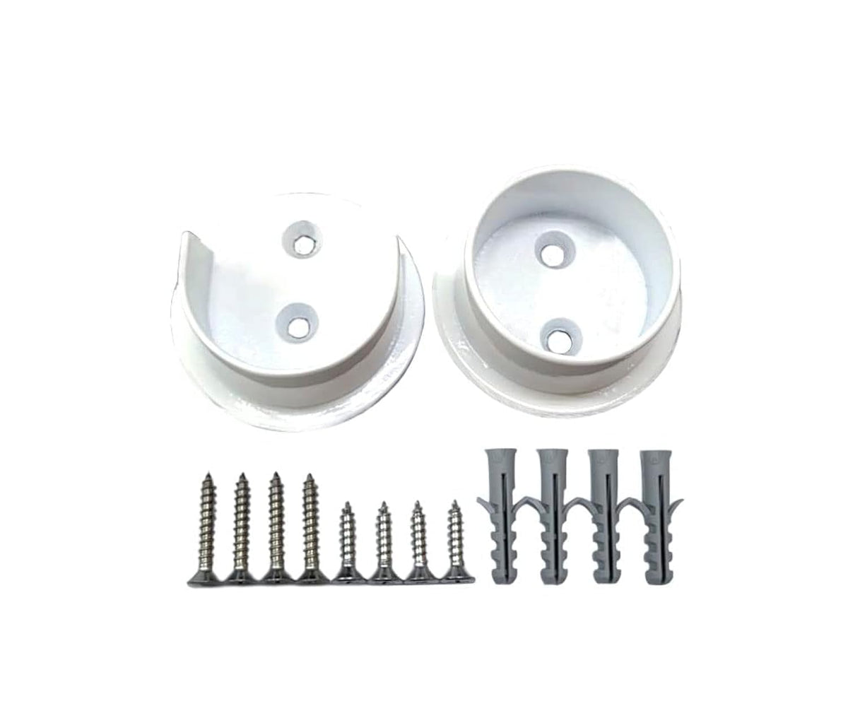 Qcaa Solid Brass Extra Heavy Closet Pole Socket Set, 1-1/2 Inch, With Stainless Screws, White, 1 Pair, Made In Taiwan