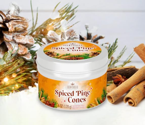 Scentsicles, Spiced Pine Cones, 6 Oz Soy Blend Candle, 25 Hour Burn Time
