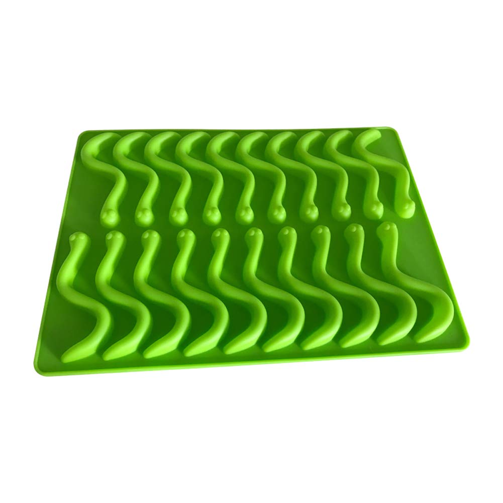 Chyir Candy Silicone Molds & Ice Cube Trays,2 Pack Gummy Worm Molds 20 Cavities With Bonus Dropper (Red, Green)