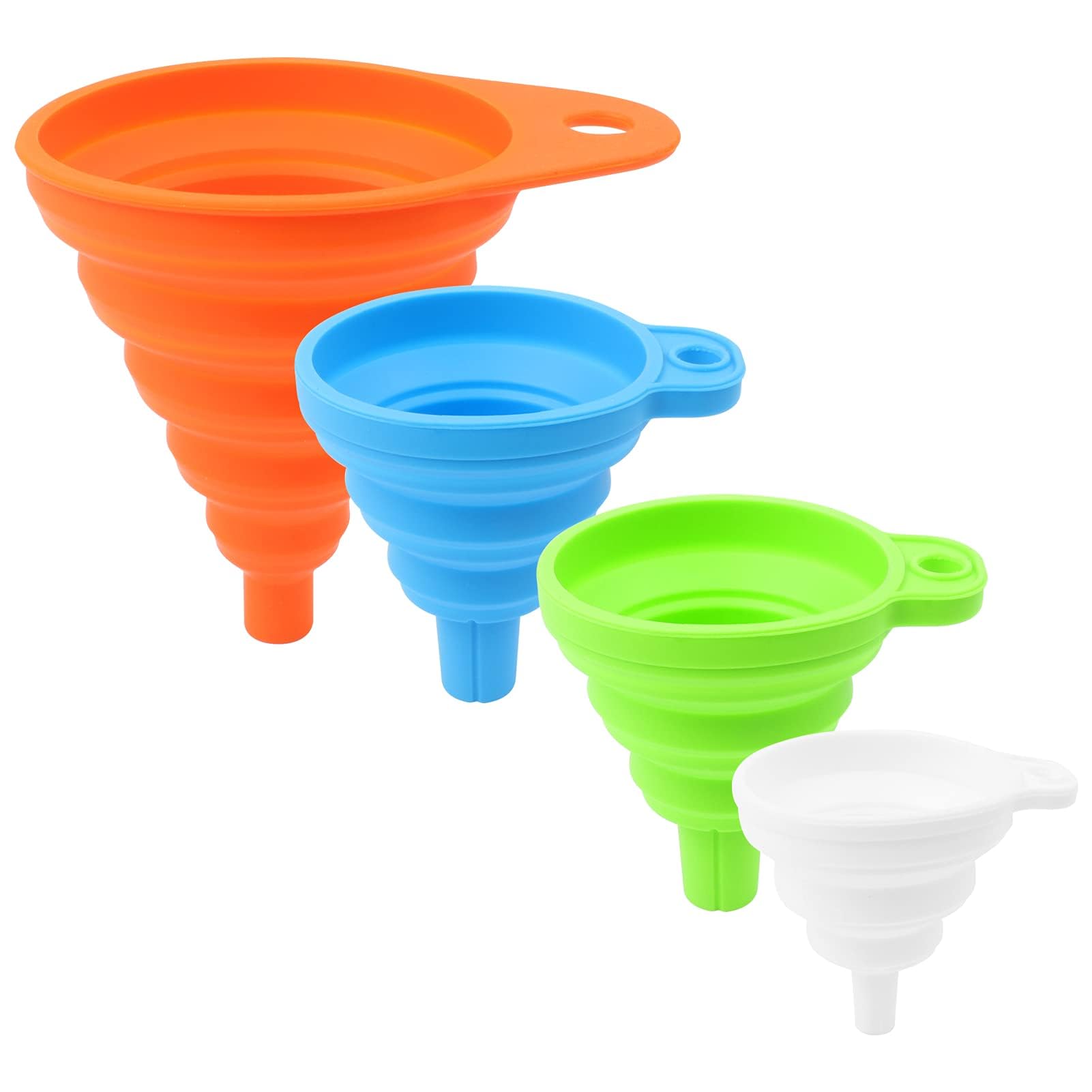 Kufung Kitchen Funnel Set 4 Pack - Food Grade Silicone Funnels For Kitchen Use, Filling Bottles - Small Funnel, Space-Saving Des