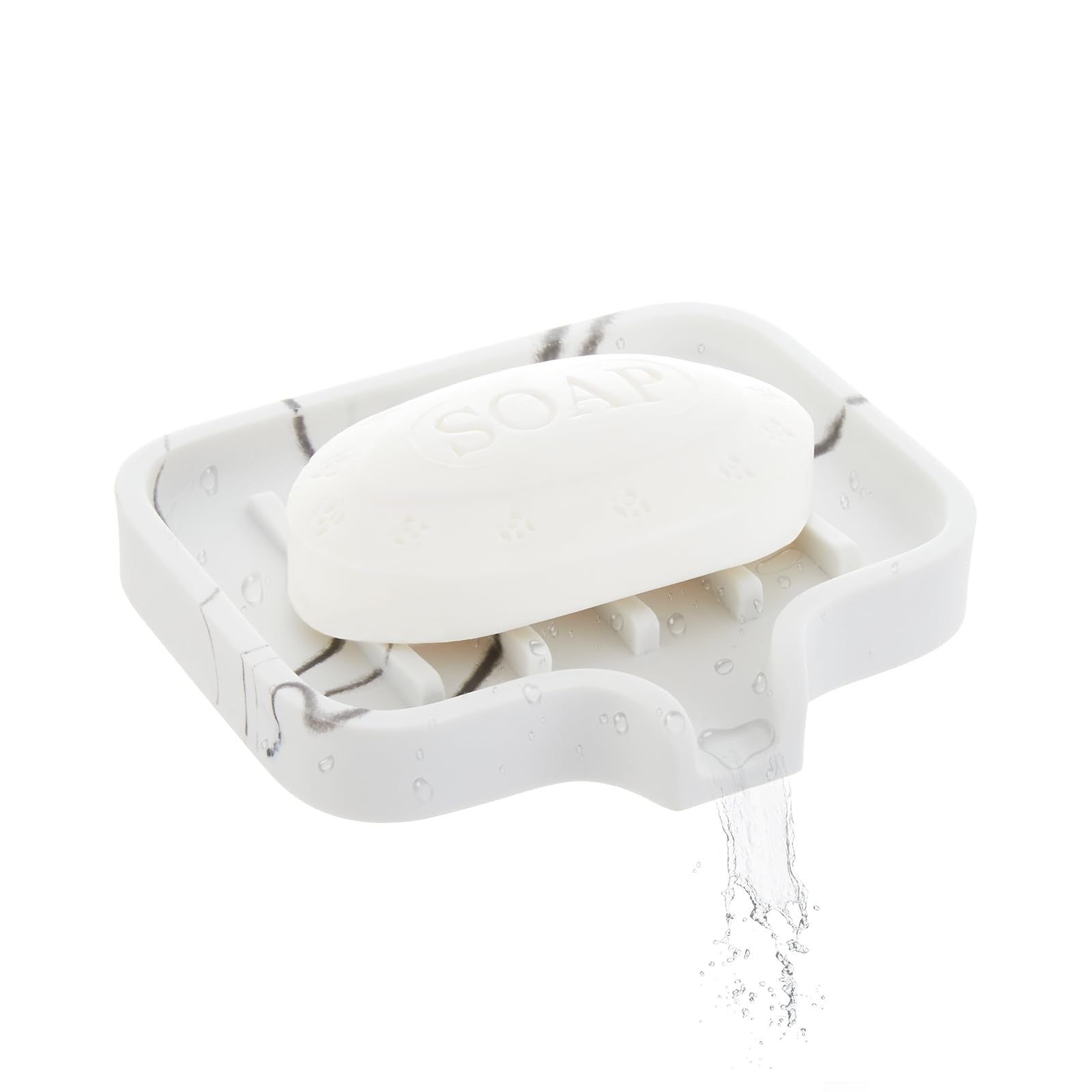 Iniunik Self Draining Soap Dish, Soap Holder With Marble Look, Resin Bar Soap Holder Shower Soap Saver Soap Dish For Shower, Bat