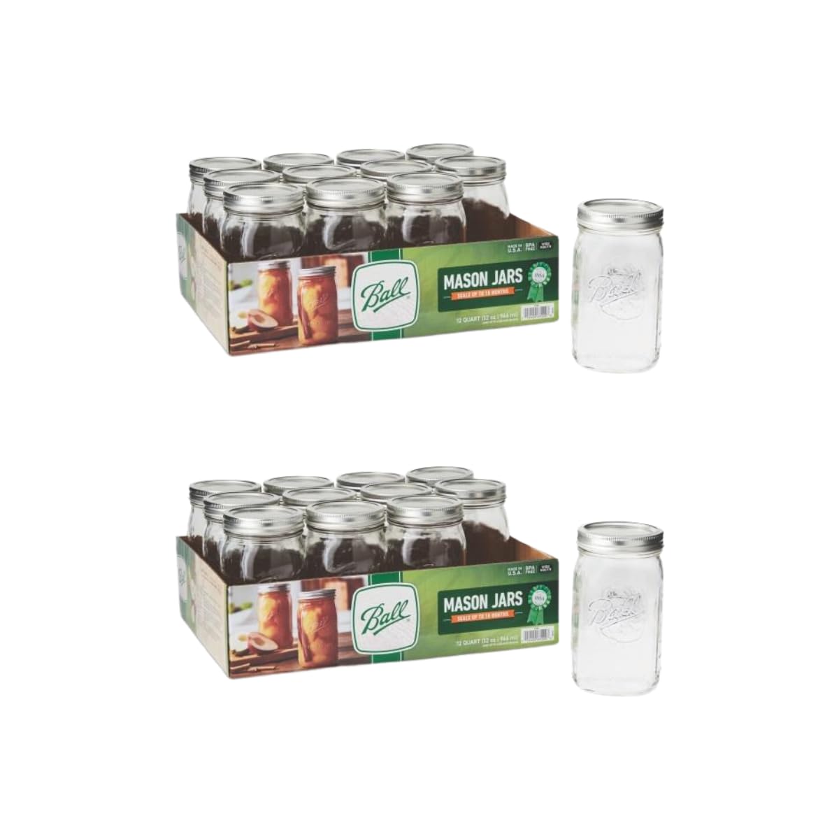 Ball Wide Mouth Glass Mason Jars With Lids And Bands, Used For Canning, Pickling, Juice, Jam, Jelly, Quart Size 32 Ounce (Pack O