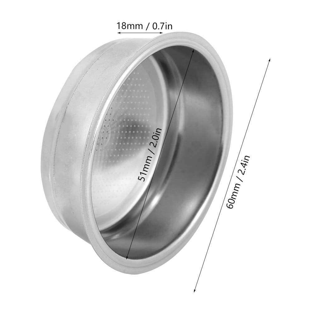 51Mm Single Layer Coffee Machine Filter, Stainless Steel Non-Pressurized Porous Filter Basket, 10 Grams Of Powder Capacity