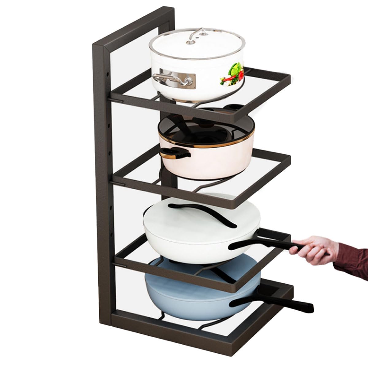 Geo Fashion Metal 4 Tier Heavy Duty Pan And Pot Organizer, Tiered Shelf Countertop Rack For Cabinet Adjustable Pot And Pan Organ